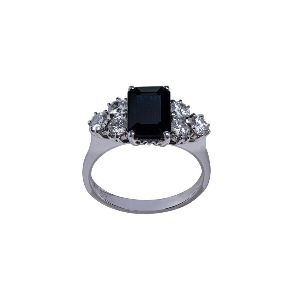 Anello zaffiri blu e diamanti